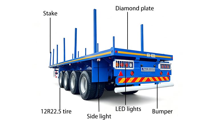 4 Axle Semi Truck Flatbed Trailer for Sale in Côte d'Ivoire with Stakes