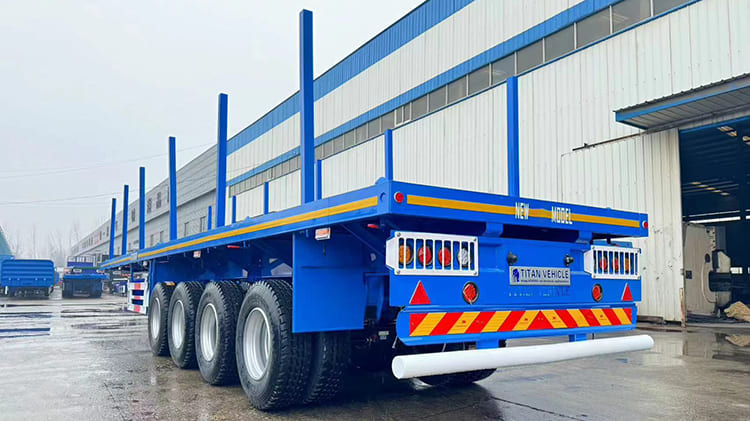 4 Axle Semi Truck Flatbed Trailer for Sale in Côte d'Ivoire with Stakes